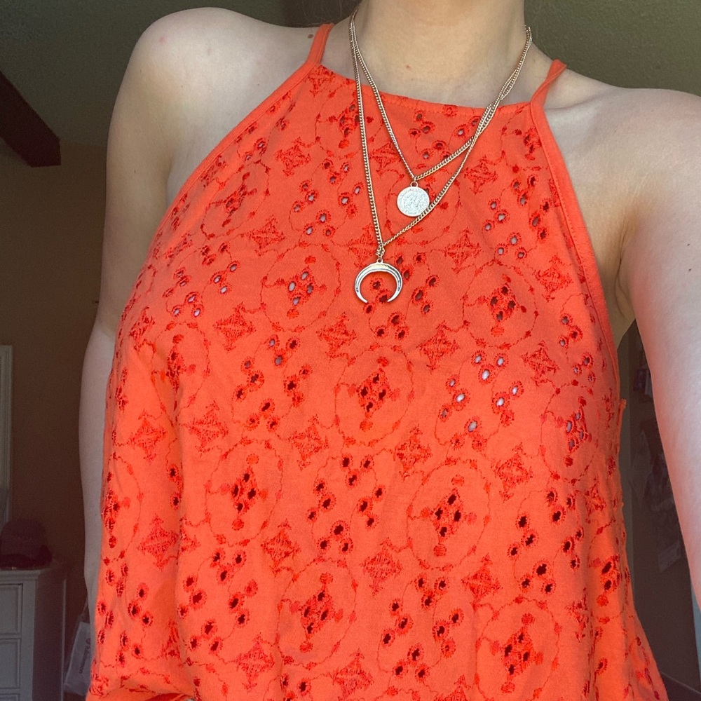 FREE PEOPLE ORANGE LACE TANK